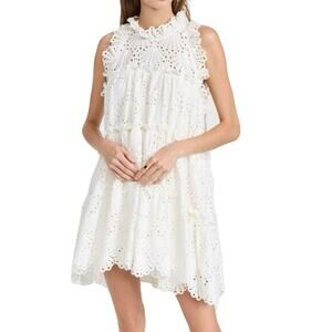 nwot CHARINA SARTE Dress M White Eyelet A-Line Ruffle Tiered Cotton Boho Indie